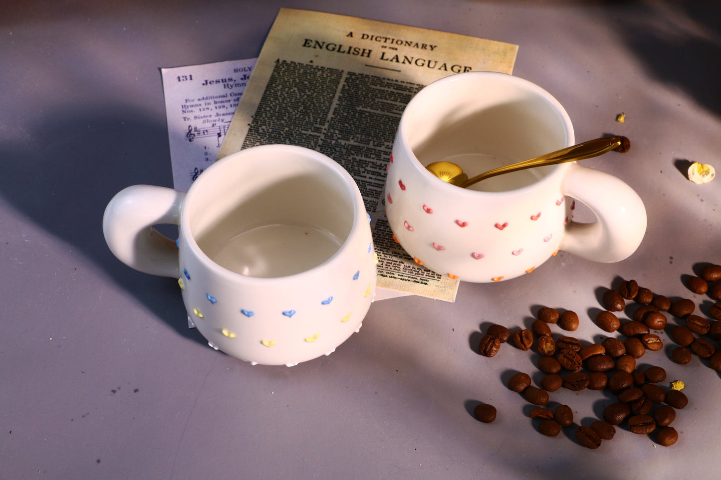 Colorful Heart Ceramic Coffee Mug, Rainbow Personalized Handmade Pottery Cup for Gifts