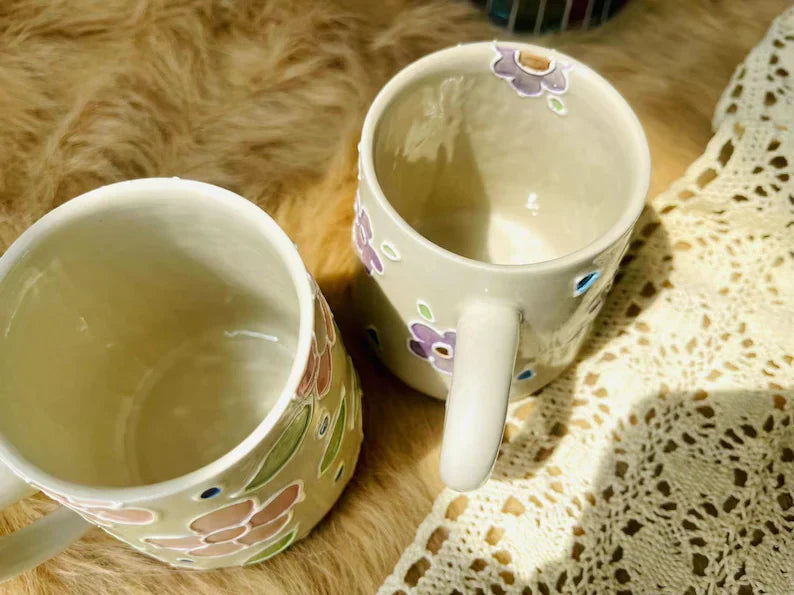 Floral Ceramic Coffee Mug, Personalized Handmade Ceramic Cup for Gifts